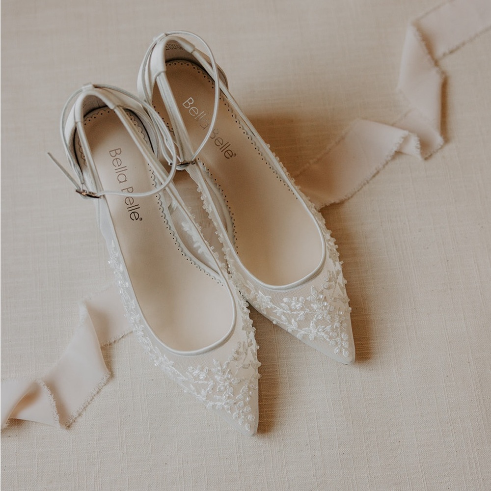 Bella Belle Ivory Floral Embroidered Heels